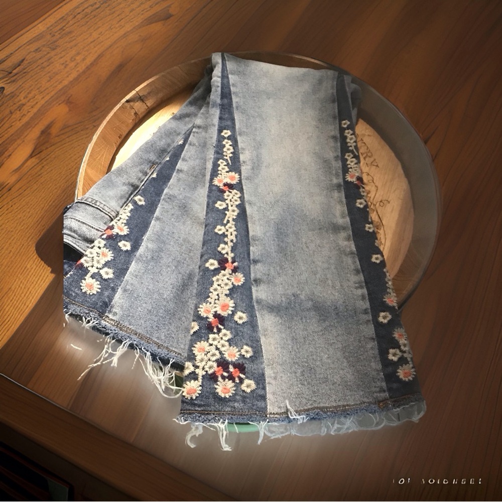 Embroidered Floral Denim Scarf